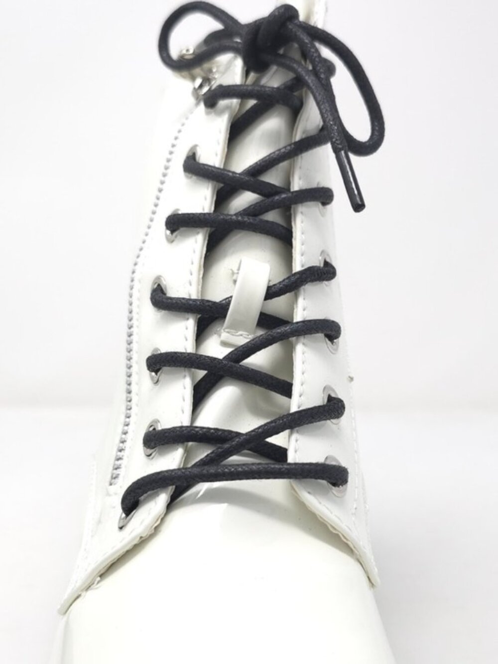 Combat Boots Chunky Heel Lace Up Side Zipper Faux Leather White Pat Ankle Boot - Picture 8 of 12